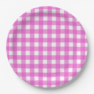 Pink gingham paper plate