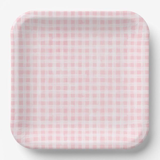 Pink Gingham Paper Plates (Front)