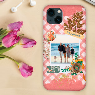 Pink gingham paper, scrapbooking custom photo iPhone 13 case