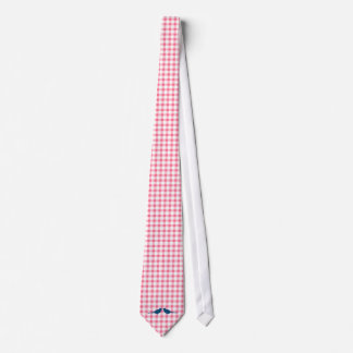 Pink Gingham Pattern Blue Love Birds Grooms Ties