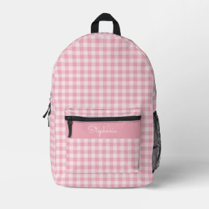 Pink Gingham Pattern Girly Chequered Plaid Name Printed Backpack