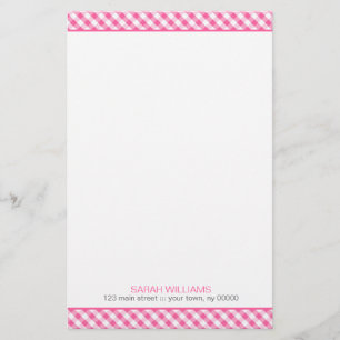 Pink Gingham Pattern Stationery