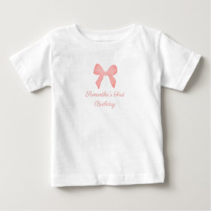 Pink Gingham Pink Bow Birthday Baby T-Shirt