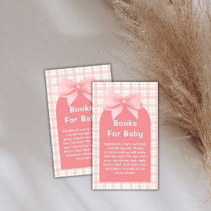 Pink Gingham Plaid Arch Bow Books For Baby Shower Enclosure Card
