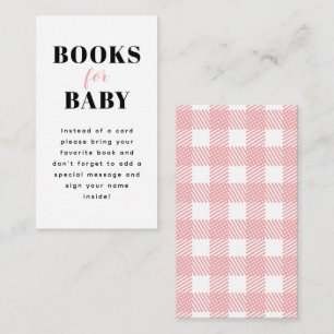 Pink Gingham Plaid Baby Shower Book Request Enclosure Card