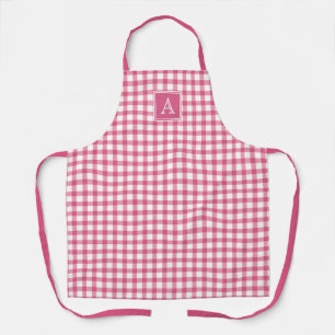 Pink Gingham Plaid Checker Minimal Modern Monogram Apron