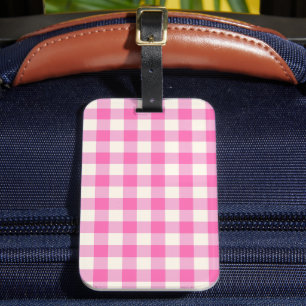 Pink Gingham Plaid Cottagecore Luggage Tag