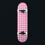 Pink Gingham Plaid Cottagecore Skateboard<br><div class="desc">Modern spring picnic trend,  with gingham plaid tartan pattern in hot pink and white colours.</div>