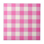 Pink Gingham Plaid Cottagecore Tile<br><div class="desc">Modern spring picnic trend,  with gingham plaid tartan pattern in hot pink and white colours.</div>