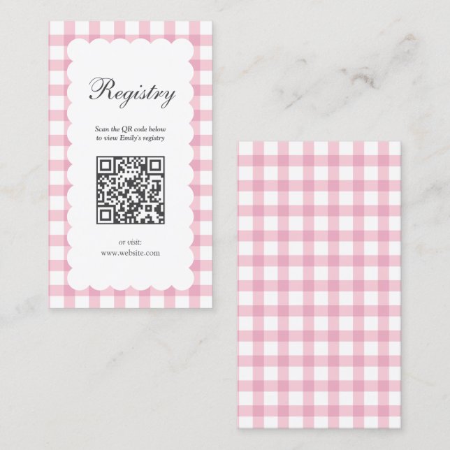 Pink Gingham Plaid Girl Baby Shower Registry Enclosure Card (Front/Back)