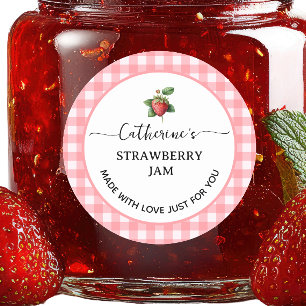 Pink gingham plaid Homemade straberry jam label
