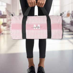 Pink Gingham Plaid Monogram Duffle Bag