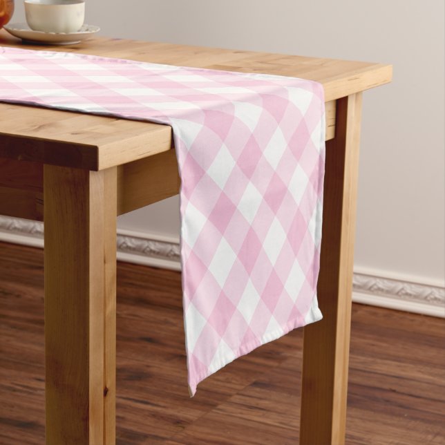 Pink Gingham Plaid Pattern Short Table Runner (In Situ)