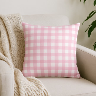 Pink Gingham Plaid Throw Pillow