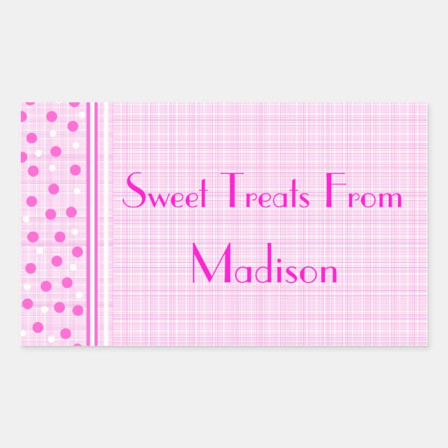 Pink Gingham & Polka Dots Sweets Rectangular Sticker (Front)