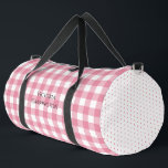 Pink Gingham Polkadot Vintage Personalized  Duffle Bag<br><div class="desc">Beautiful pink and white gingham pattern on front and back with pink and white polkadot accent on ends of this duffel bag design.  Add your name to personalize for gym or yoga activities.  Perfect for the girly girl who loves sweet vintage patterns.</div>