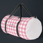 Pink Gingham Polkadot Vintage Personalized  Duffle Bag<br><div class="desc">Beautiful pink and white gingham pattern on front and back with pink and white polkadot accent on ends of this duffel bag design.  Add your name to personalize for gym or yoga activities.  Perfect for the girly girl who loves sweet vintage patterns.</div>