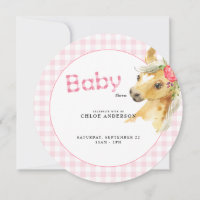 Pink Gingham Pony Baby Shower Round 