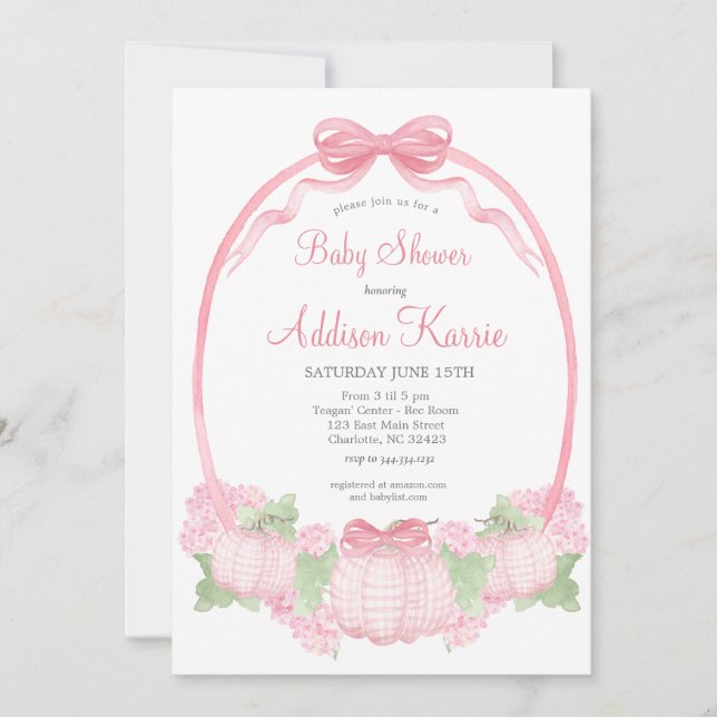 Pink Gingham Pumpkin Baby Shower Invitation (Front)