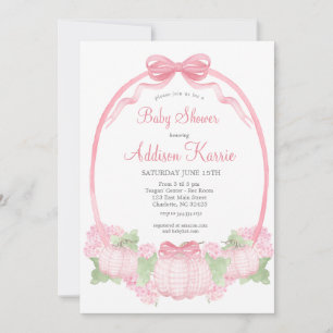 Pink Gingham Pumpkin Baby Shower Invitation