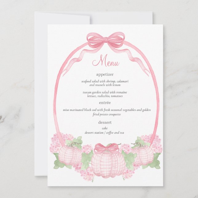 Pink Gingham Pumpkin Baby Shower Menu Invitation (Front)