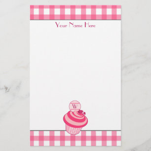 Pink Gingham / Raspberry Cupcake Stationery