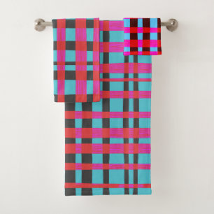 Pink gingham retro bath towel set
