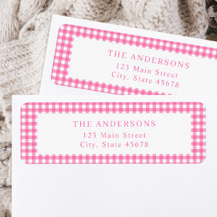 Pink Gingham Return Address