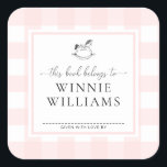 Pink Gingham Rocking Horse Bookplate Sticker<br><div class="desc">This Baby Shower bookplate sticker features a classic gingham design and modern fonts. The script heading is an image that cannot be edited. All of the other text is fully editable. For more advanced customisation of this design, simply select the "Customise It" button above. Add the sticker to your invitation...</div>