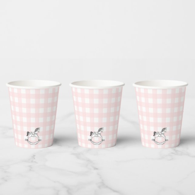 Pink Gingham Rocking Horse Paper cup (Multi)
