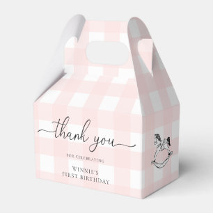 Pink Gingham Rocking Horse Thank You Favor Box