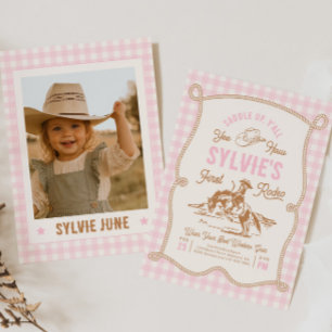 Pink Gingham Rodeo Invitation Printed or Digital