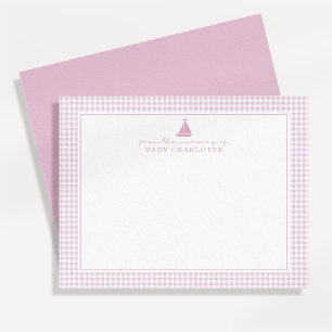 Pink Gingham Sailboat Nursery Note Card