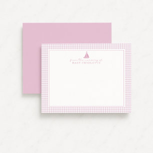 Pink Gingham Sailboat Nursery Note Card