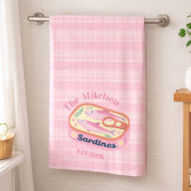 Pink Gingham Sardines Custom Family Name