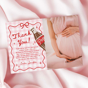 Pink Gingham She's Ready to Pop Baby Shower Photo Thank You Card