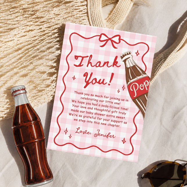 Pink Gingham She's Ready to Pop Baby Shower Thank You Card (Creator Uploaded)