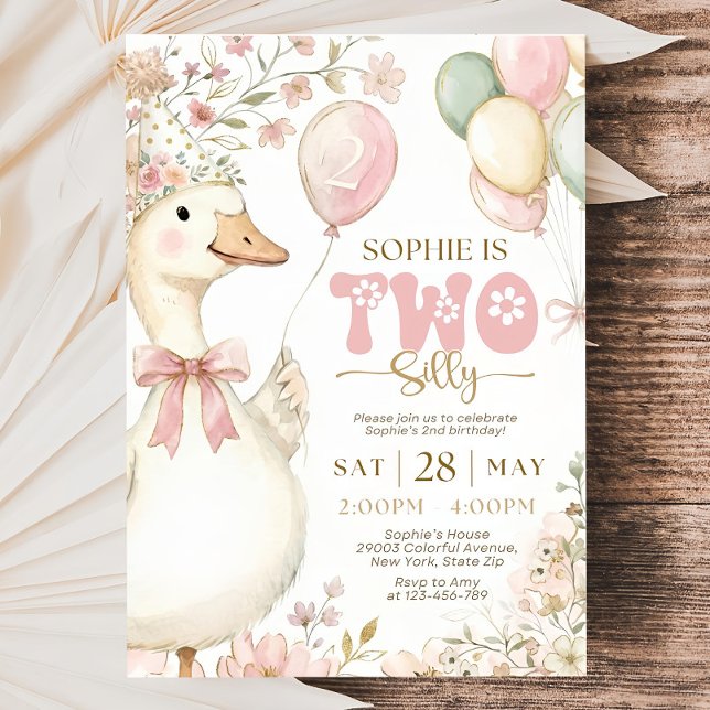 Pink Gingham Silly Goose 2nd Birthday Invitation  (Creator Uploaded)