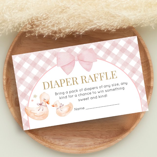 Pink Gingham Silly Goose Baby Shower Diaper Raffle Enclosure Card (Silly Goose Baby Shower Diaper Raffle)
