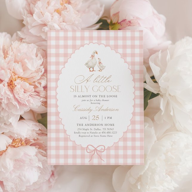 Pink Gingham Silly Goose Baby Shower Invitation (Creator Uploaded)