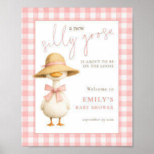 Pink Gingham Silly Goose Baby Shower Welcome Sign