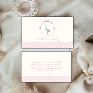 Pink Gingham Silly Goose Books For Baby Shower Enclosure Card