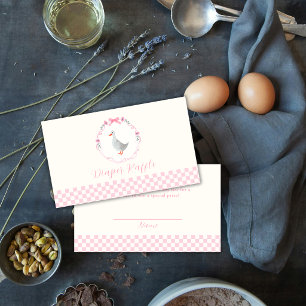 Pink Gingham Silly Goose Diaper Raffle Baby Shower Enclosure Card