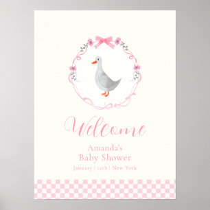 Pink Gingham Silly Goose Girl Baby Shower Welcome Poster