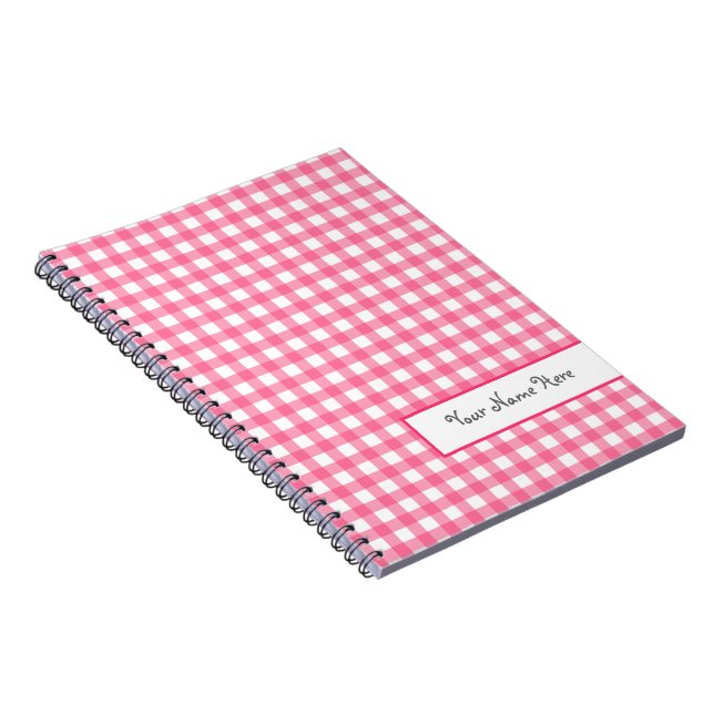 Pink Gingham Spiral Personalised Notebook (Right Side)