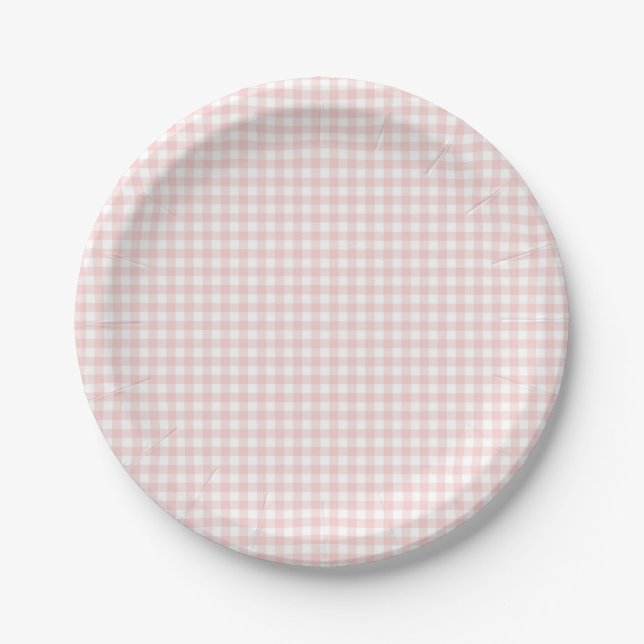 Pink Gingham Spring Birthday Party Paper Plate (Front)