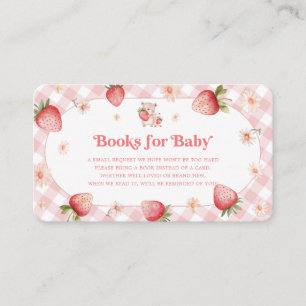 Pink Gingham Strawberry Baby Shower Books For Baby Enclosure Card