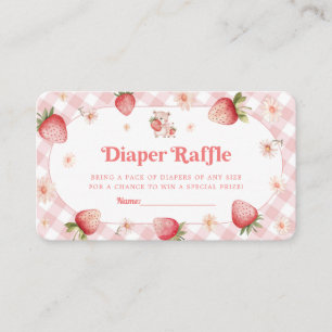 Pink Gingham Strawberry Baby Shower Diaper Raffle Enclosure Card