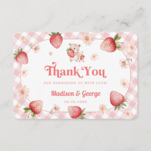 Pink Gingham Strawberry Baby Shower Thank You Enclosure Card