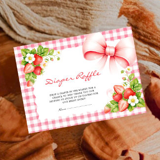 Pink Gingham Strawberry Berry Sweet Diaper Raffle Enclosure Card